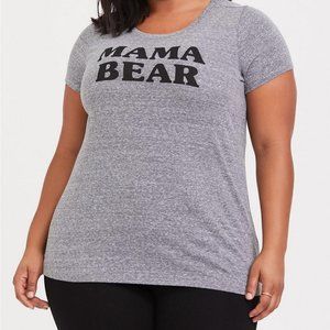 Torrid Mama Bear Grey Slim Fit Crew T- Shirt Short Sleeve Size 0